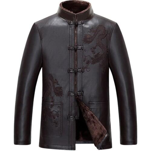 Fashion Real Leather Mens Jackets Overseas Chinese Style Men Sheepskin Dress Suit Coat Oversize Clothes Dragon Embroidery Coats