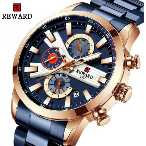 REWARD Business Men Watch Waterproof Chronograph Stainless Steel Quartz Wristwatch Male Luminous Top Brand Relogio Masculino