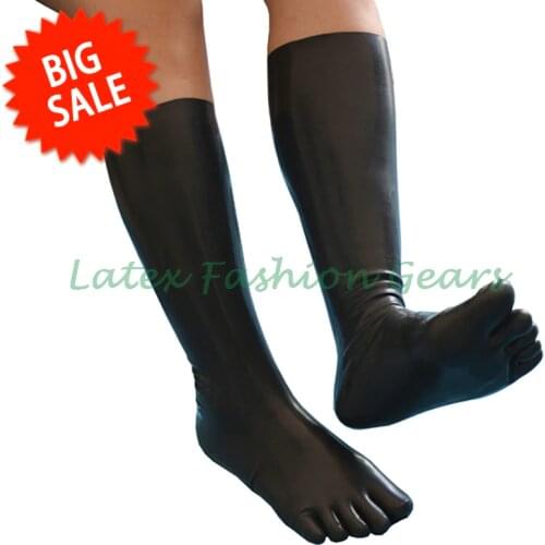 New arrival fetish latex stockings with 5 toes rubber fetish socks unisex clubwear
