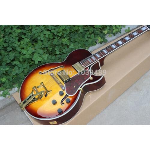New arrival cherry sun burst F-hole hollow body bigsby Jazz Electric guitar Transparent pick guard in stock