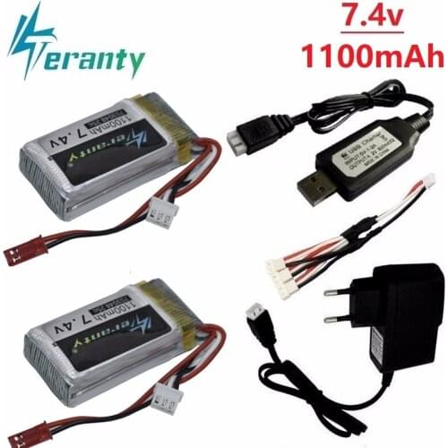 Upgrade 1100mah 7.4v Lipo Battery + Charger For MJXRC X600 U829A U829X X600 F46 X601H JXD391 FT007 7.4V 1000mAh 703048 Battery