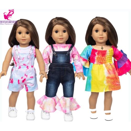 18 Inch Girl Dolls Clothes Tie-dye Short Jeans Pants Baby Doll Clothes Raibow Dress Baby Girl New Year Gift