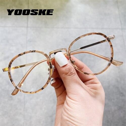 YOOSKE TR90 Anti Blue Light Blocking Glasses Frame Women Vintage Metal Round Eyeglasses Men Computer Eyewear Myopia Frame
