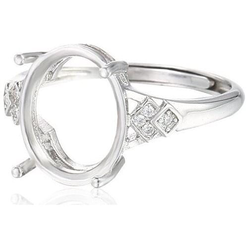 Ring Setting for 10x12mm Oval Cabochons Ring Base White Gold Plated 925 Silver Zircon Adjustable Ring Blank SR0212