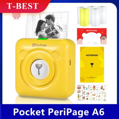 PeriPage A6 Mini Pocket Wireless BT Thermal Printer Picture Photo Label Memo Receipt Paper Printer AR Photo Function w/ 5 rolls