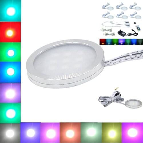 RGB Under Cabinet Downlight LED Lighting Bar Shelves Kitchen Spotlight Lamp 12V 16 Colors With Remote+Adapter 6pcs/Set ONDENN