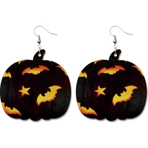 Funny Pumpkin New Halloween Pu Leather Earring Magic Bat Skeleton Statement Geometric Gift Adult Children Earrings