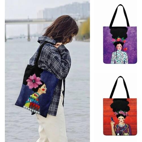 Fashion Shopping Modern Fashion Art Girls Painting Printed Tote Bags Ladies Shoulder Bag Women Casual Tote Outdoor Beach Bagbag