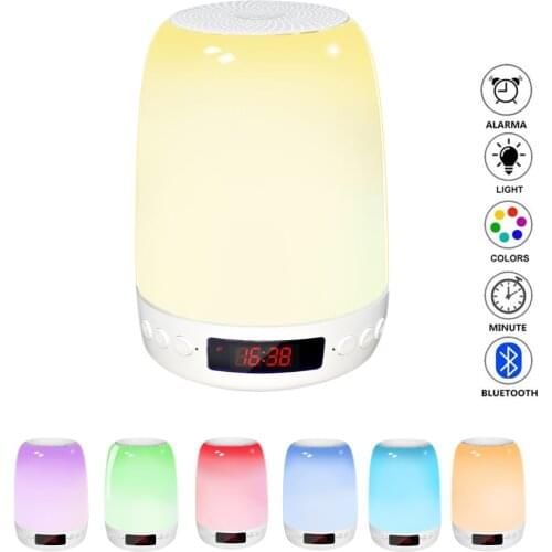 Wake Up Light Bluetooth Speaker, Table Lamp Alarm Clock Night Light Bluetooth Speakers Lamp with White Noise for Party, Bedroom