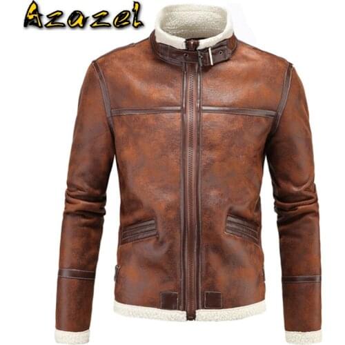 Thick Warm Winter Mens Leather With Fur Coats Designer Plus Size 5XL England Style Vintage Mens Fur Leather Jackets C1213