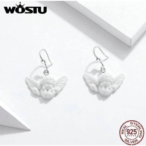 WOSTU Simple Little Angel Stud Earrings for Women 925 Sterling Silver Ear Pins Jewelry 2020 New Design earring Brincos DXE944