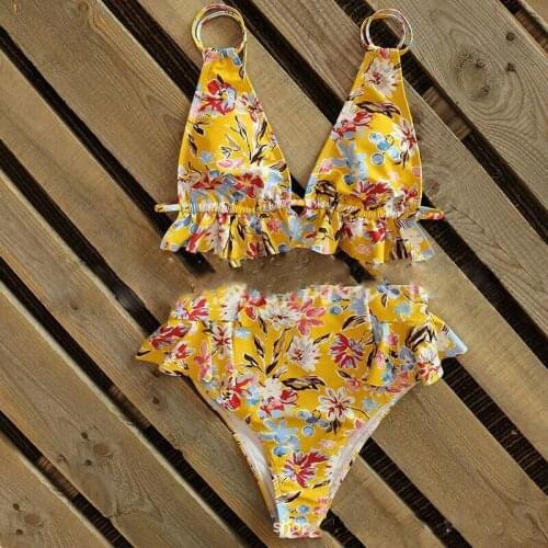 2020 new Europe and America sexy Amazon explosions printed lace ladies high waist bikini swimsuit factory outlet