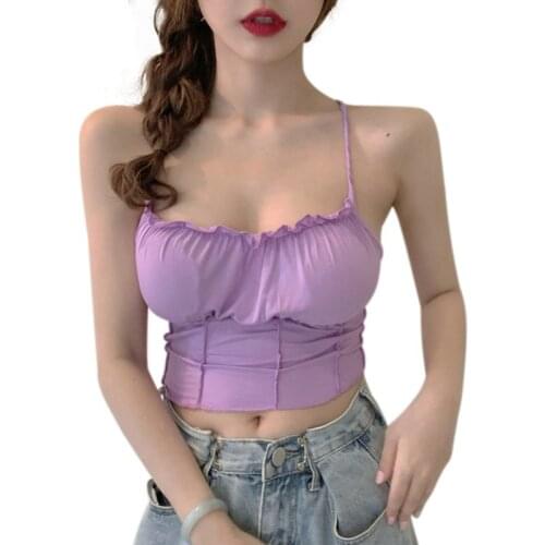 Womens Sexy Vest Slim Fit Outside Wear Strap Wrap Chest Top Purple One Size Sling Tank Tops