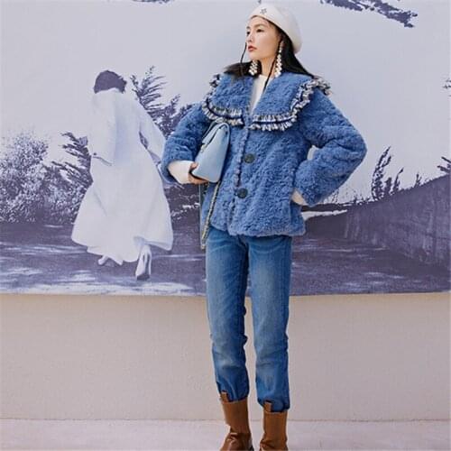 Winter New Style Temperament Trend Design Sense Loose Large Size Fashion Lamb Fur Coat Stitching Large Lapel Fur Coat Women