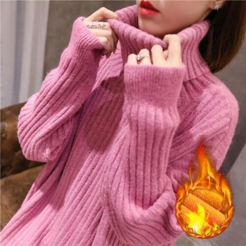 2020 Winter Women Knitwear Turtleneck Twist Knitted Pullover Tops Female Pull Jumpers Warm Thick Solid Oversized Sweater A72