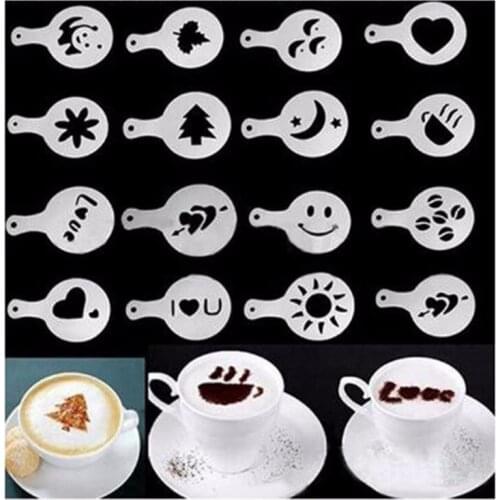 16Pcs/set Coffee Art Tool Creative Plastic Garland Mold Barista Fancy Coffee Printing Mould Coffee Spray for dolce gusto