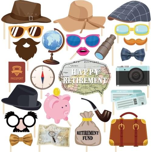 25pcs Retirement Theme Party Decorations DIY Photobooth Props Globe Telescope Paper Cards Photobooth Props Party Favors Supplies