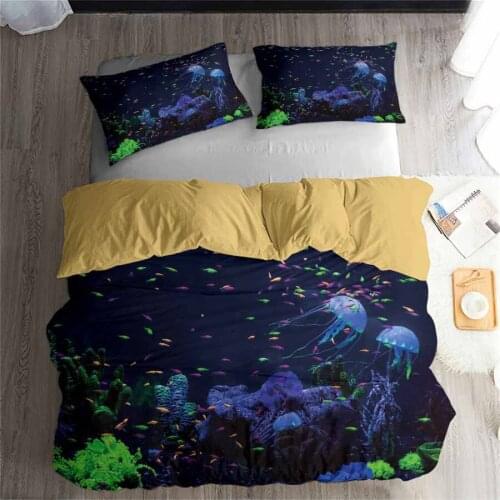 HELENGILI 3D Bedding Set Jellyfish Print Duvet Cover Set Lifelike Bedclothes with Pillowcase Bed Set Home Textiles #SM-11