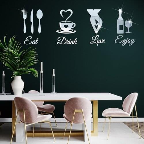 Eat Drink Love Enjoy Acrylic Wall Mirrors Round Stickers Plastic Hotel Decorative Miroir Mural DIY Plak Espejo Decorativos