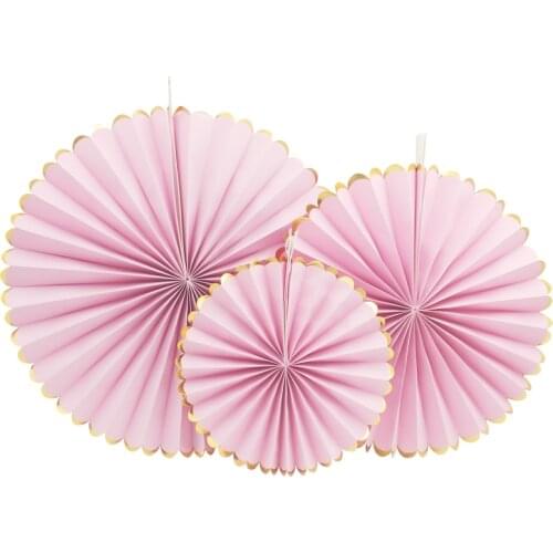 NICROLANDEE 3pcs/lot Valentines Day Party Supplies Gold Foil Side Crafts Paper Fan Wedding Birthday Home Party Decoration