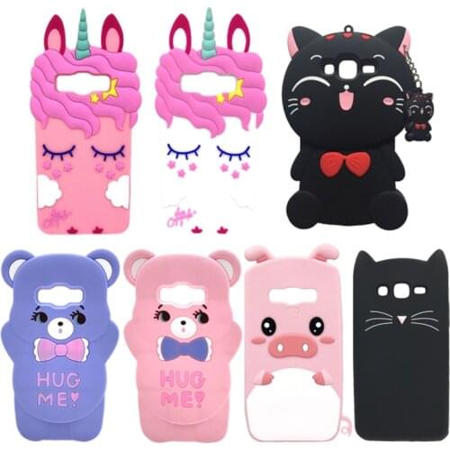 For Samsung J5 Case Cover Silicone For Samsung Galaxy J5 2015 J500 J500F 5.0" Cover Cute 3D Cartoon Bear Cat Unicorn Phone Cases