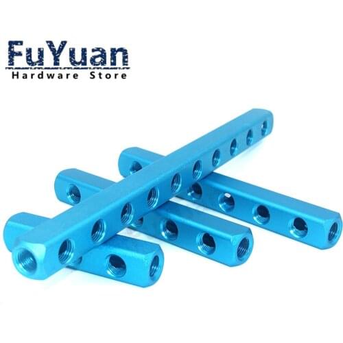 Air Manifold Distributor 1/4" PT Thread Port 2 3 4 5 6 7 8 9 Way Pneumatic Quick Plug In Connector Hose Aluminum Block Splitter
