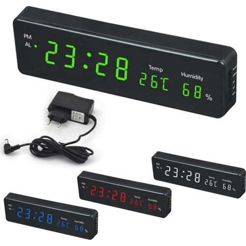 Electronic LED Digital Wall Clock with Temperature Humidity Display Home Clocks European Plug