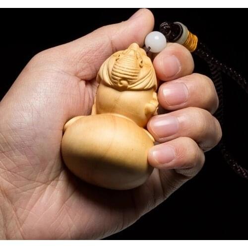 Fulu accesorios de calabaza Feng Shui tallado de boj decoraciones de la suerte para el hogar regalos de madera sólida