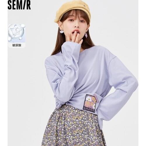 SEMIR Long Sleeve T-Shirts Women Hyaluronic Acid Autumn 2021 New Loose Cotton Top White Design Tee Shirt