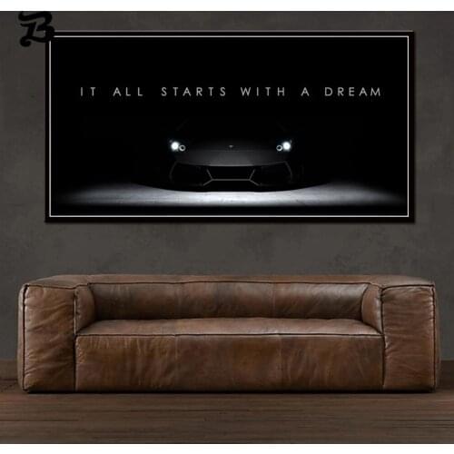 Home Art Decoration Poster Print Wall Art Picture Inspirational Motivational Quote Nordic Black Style Luxury Car Canvas Painting