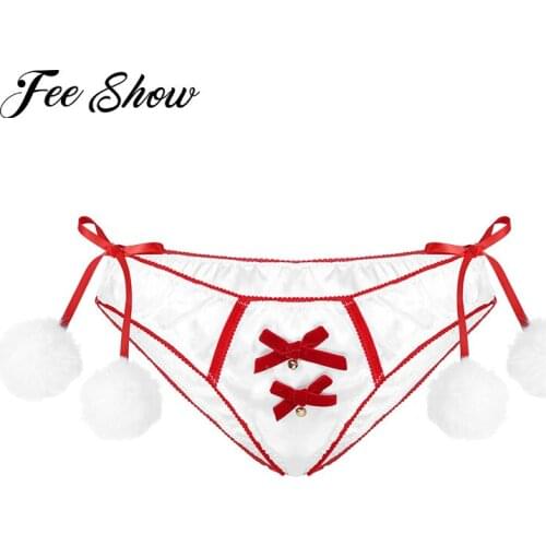 Hot Satin Christmas Lingerie Sissy Panties Thong Briefs Sexy Ladies Low Rise Elastic Waistband Briefs Underwear Knickers Bowknot