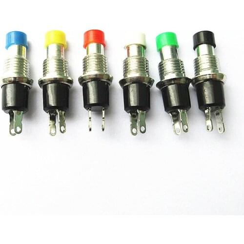 JOYING LIANG Small Button Switch PBS-110 Open 6-7MM Button Reset Point Unlocked Switch Red White Green Yellow Blue Cap