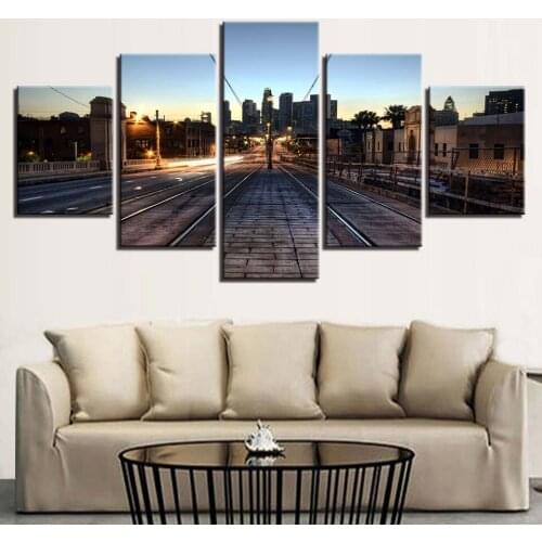 Railroad Tracks in The Night Posters 5pcs Modern Home Wall Decor Canvas Picture Art HD Print Painting On Canvas for Living Room