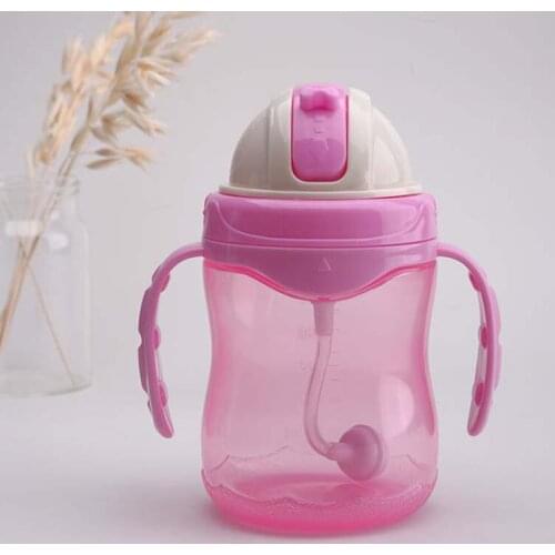 Cute 250ml Children Newborn Straw Cup With Double Handles Baby Feeding Learning Drinking Bottle Kids Water Sippy Cups