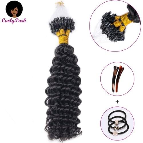 CURLYPARK Deep Curly Microlink Hair Extensions Brazilian Hair Deep Wave Micro Links Human Hair Black Women 100 strands/pack