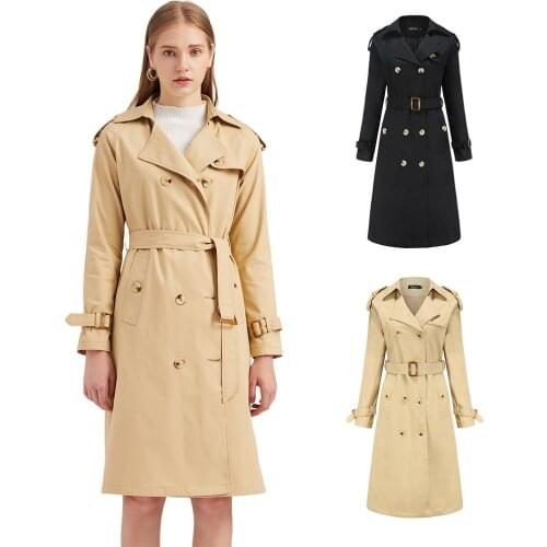 Jackets And Coats For Women Autumn Trench Khaki Black Color Cotton Long Jackets Elegant Fashion Female Jaqueta Outwear C2730