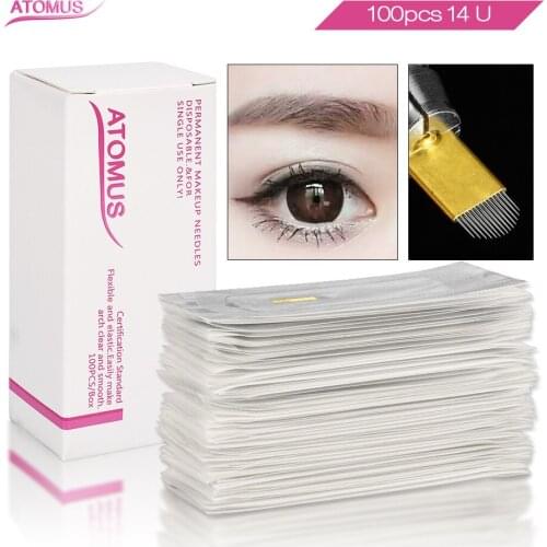 Microblading Needles Blades U 14 Pins Eyebrow Tatoo Semi Permanent Makeup Needles Laminas Para Tebori Tebore Agujas Tatuaje