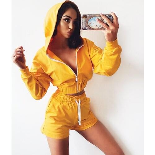 Fashion Suit Women 2020 New Zipper Hoodie Cardigan Sweatshirt+high Waist Lace-up Collect Waist Casual Shorts Two Piece Sets