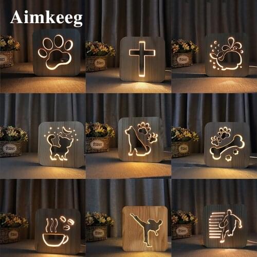 News 2020 Animal Night Light Novelty Wood USB Table Lamp Christmas Gift for Childrens Bedroom Bedside LED Cute Decoration Lamps