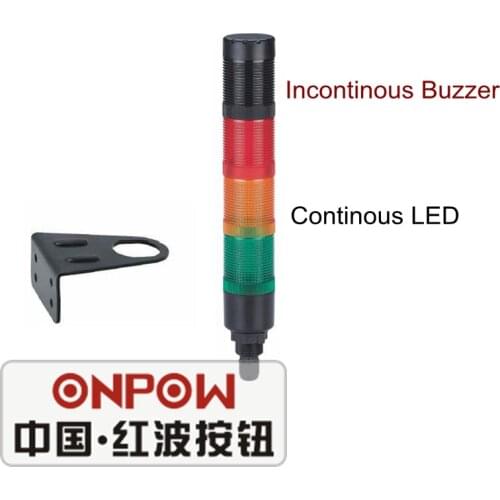 ONPOW 40mm AC/DC 24V Red Yellow Green Continous LED with Incontinous buzzer Tower Signal Light (HBJD-40DW/3/RYG/24V/C)