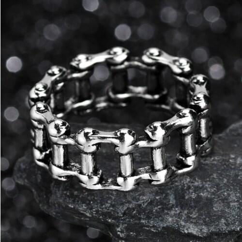 Punk Hip Hop Rock Metal Cuban Link Chain Ring For Women Man Round Hiphop Hollow Chains Finger Rings Party Fashion Jewelry Gift