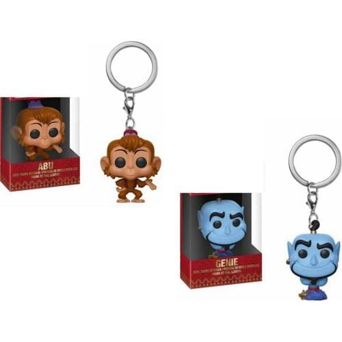 With original box Aladdin Theme Genie Abu Keychain Pocket Vinyl Doll KeyRings for kids Gift
