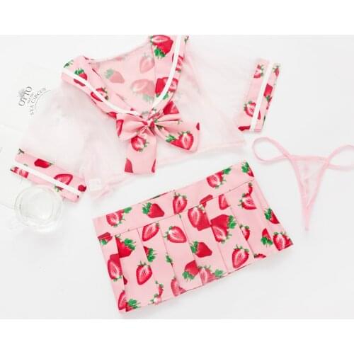 Strawberry Transparent Bra Underwear Sleepwear Japanese Sexy Lolita Girl Cute Lingerie Intimates Sailor Uniform Exotic Apparel