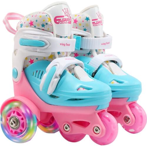 Adjustable Roller Skates Elastic PU Inline Rollers Skates Shoes Wheels Double-row Roller Skates For Kids 2-8 Years Skates Shoes