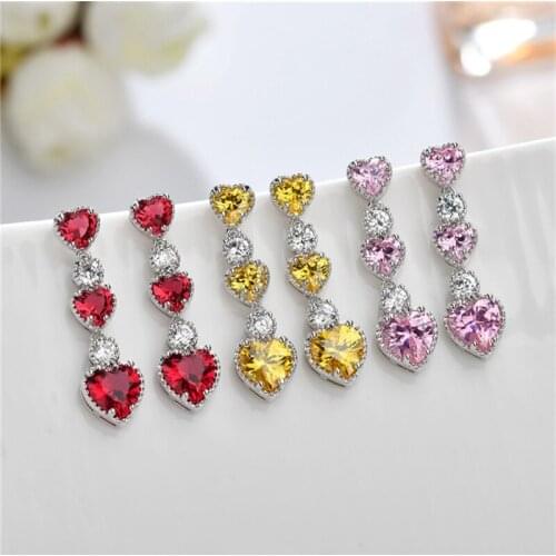 Earrings For Women Korean Style Copper Pink Gold Rose Set AAA Zircon S925 Silver Needle Love Heart Eardrop Jewelry 2021 Trend