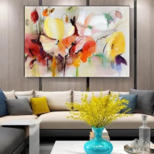Modern Abstract Watercolor Flower Painting Print on Canvas Wall Art Flower Picture Wall Poster Cuadros for Living Room Decor