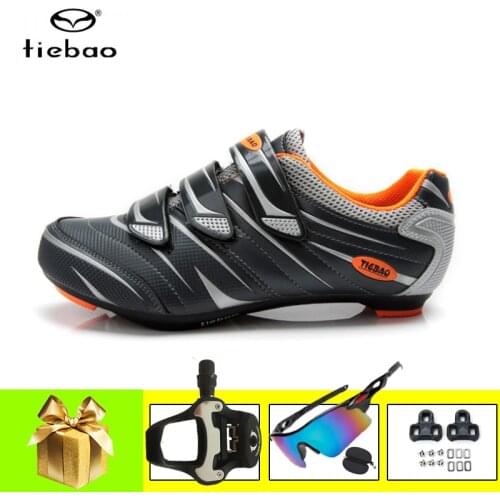 TIEBAO Road Cycling Shoes Men Breathable Self-locking Outdoor Bicycle Sneakers Add SPD-SL Pedals Professsional Road Racing Shoes