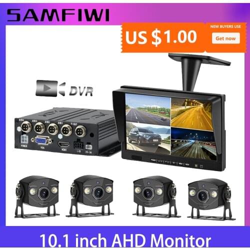 AHD 4ch Recorder DVR 10.1 inch Car Monitor Vehicle Truck Night Vision Rear View Camera Security Surveillance Split Screen Quad
