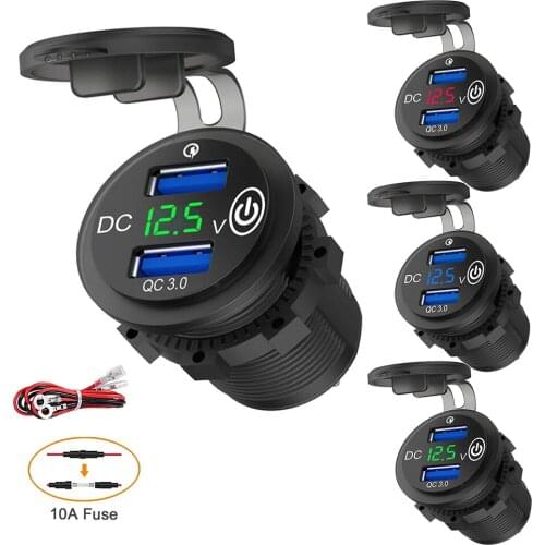 12V-24V QC3.0 Dual USB Fast Charger Socket Outlet W/ Touch Switch for Car Phone Computer Charging on-board Electrical Appliances
