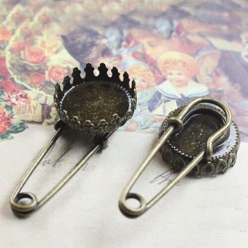 Glass Cameo Clip Kilt Pins Back Brooches Base Blank Safety-pin Settings 13x18mm 15mm 20mm Circle Bezel DIY Findings Accessories